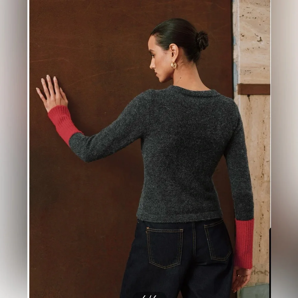 Contrast Cuff Wool-Blend Cardigan - Picture 6 of 7